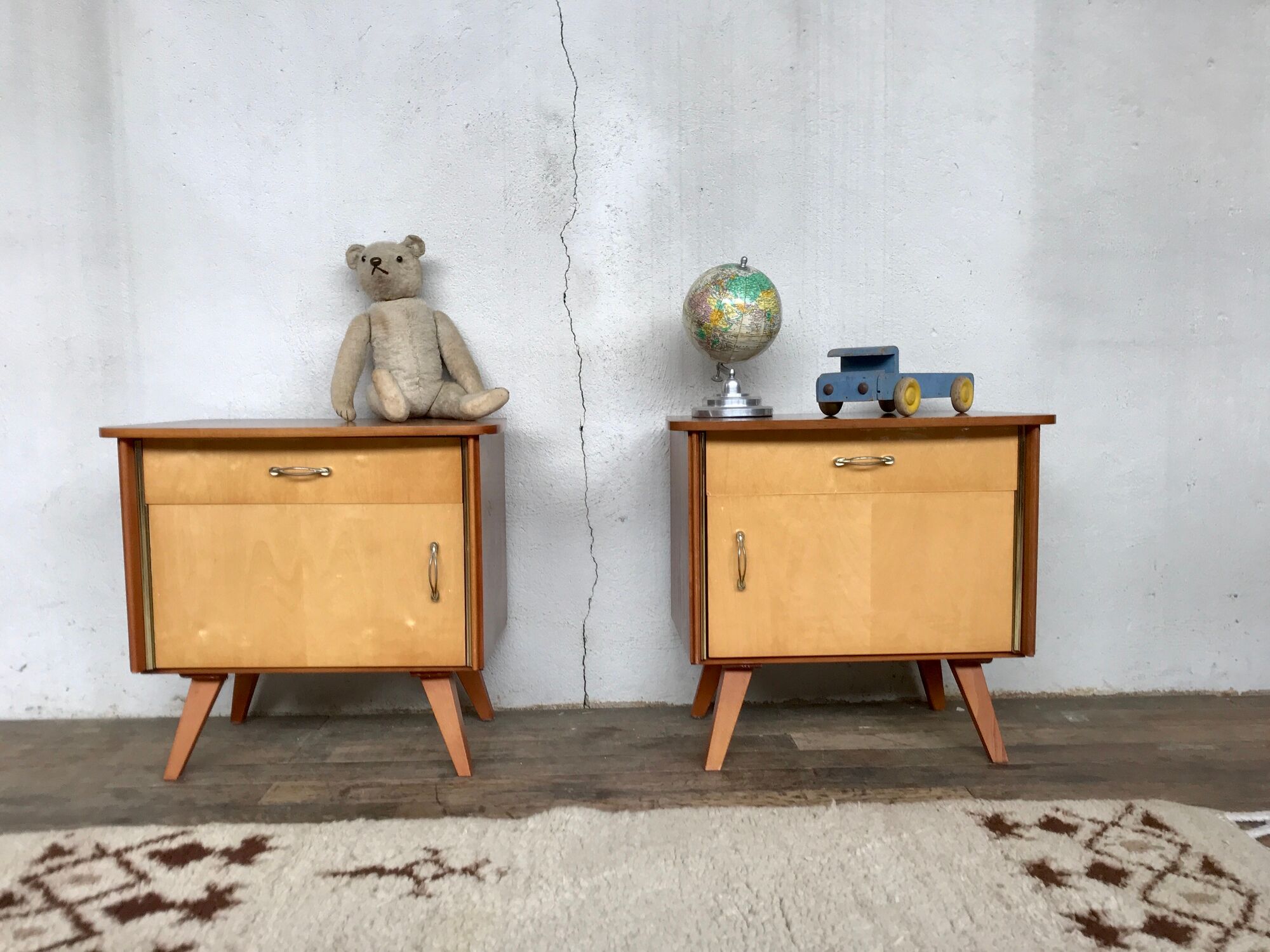 Pair of night table feet compass bedside end of vintage sofa old 1950 1960 retro