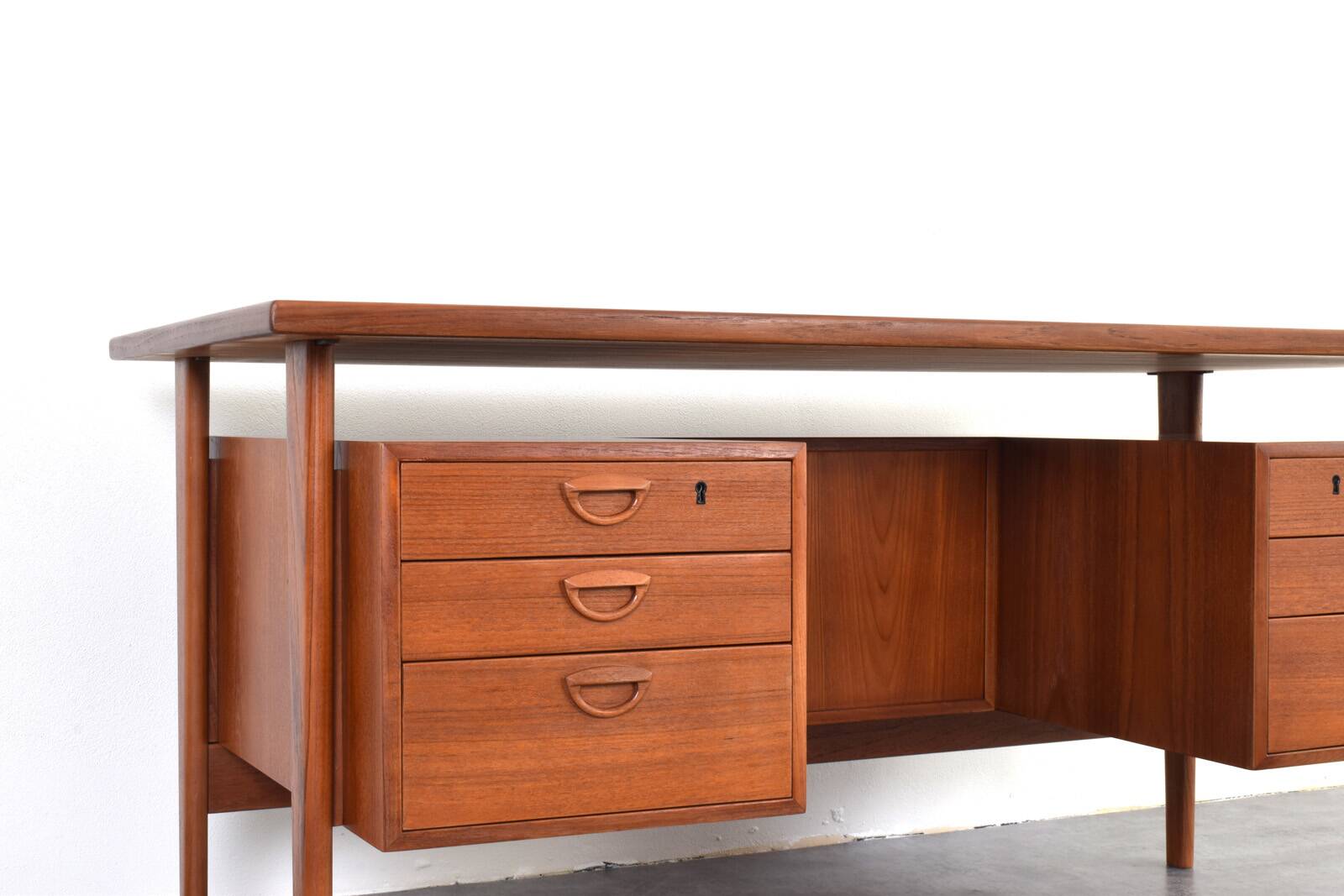 Mid-Century Danish Teak Executive Desk by Kai Kristiansen for FM Møbler