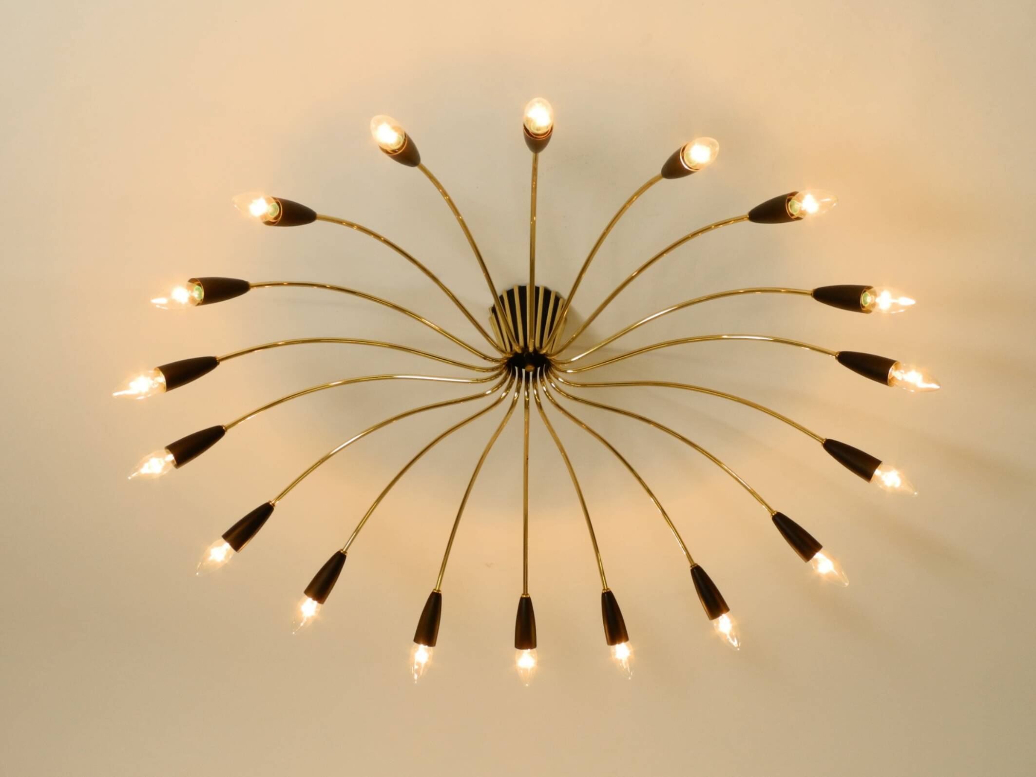 Huge 18-arm mid-century modern brass Sputnik ceiling lamp | Ø 113 cm