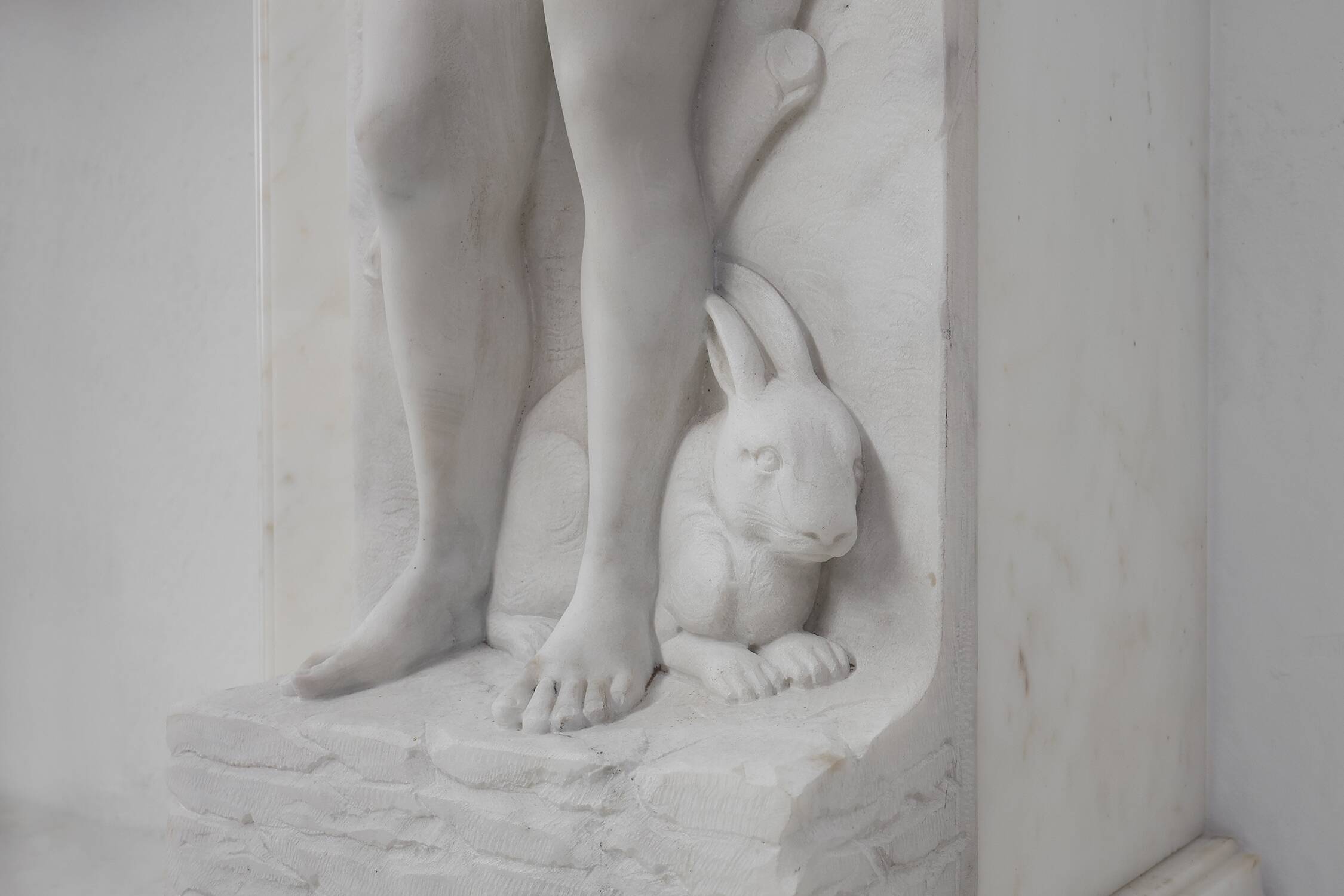 French Carrara marble fire place with Adam and Eve decoration