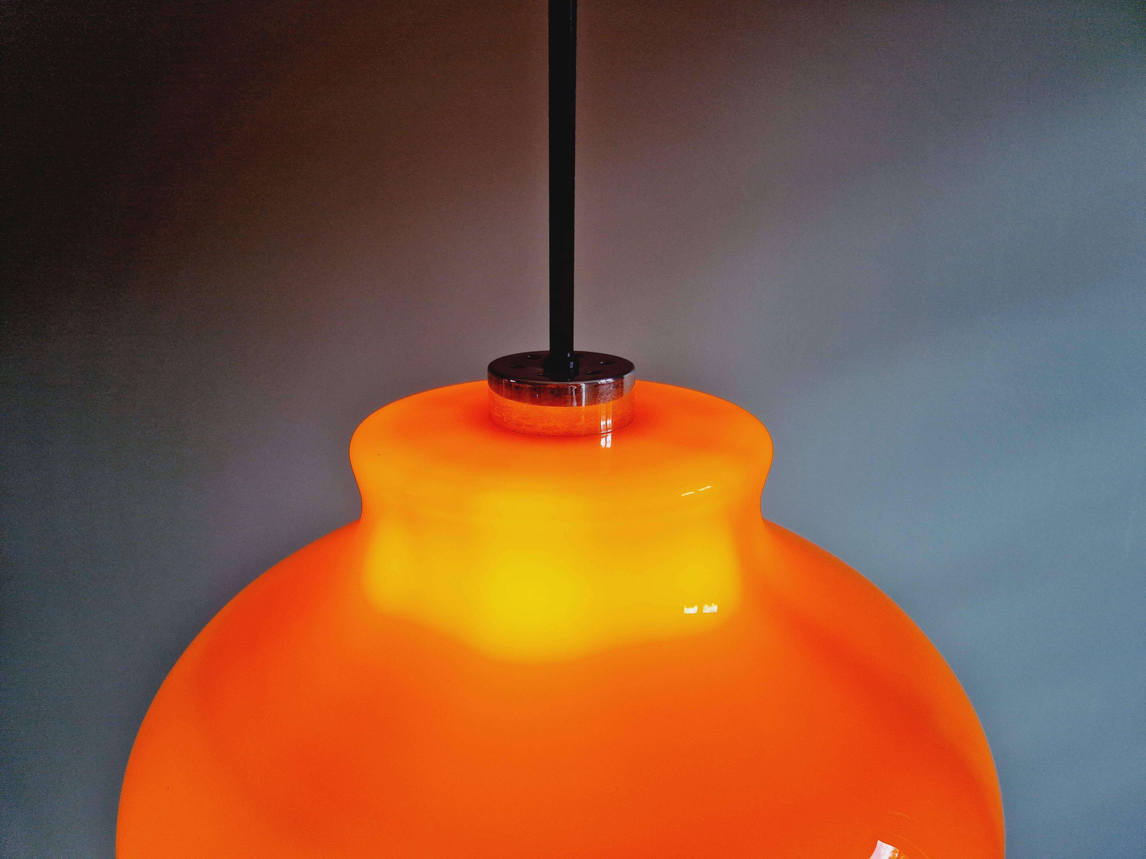 Large vintage pendant light in orange opaline, 1970s
