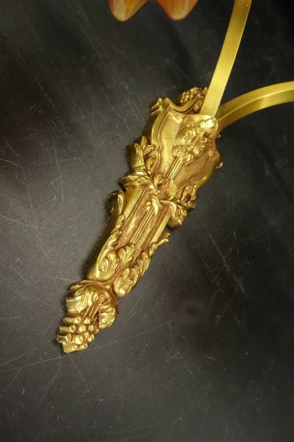 Pair of Louis XVI style wall lights from Lucien GAU, Paris - gilt bronze