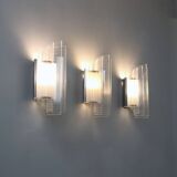 Set of 3 Italian chrome and acrylic blades wall sconces 1970s
