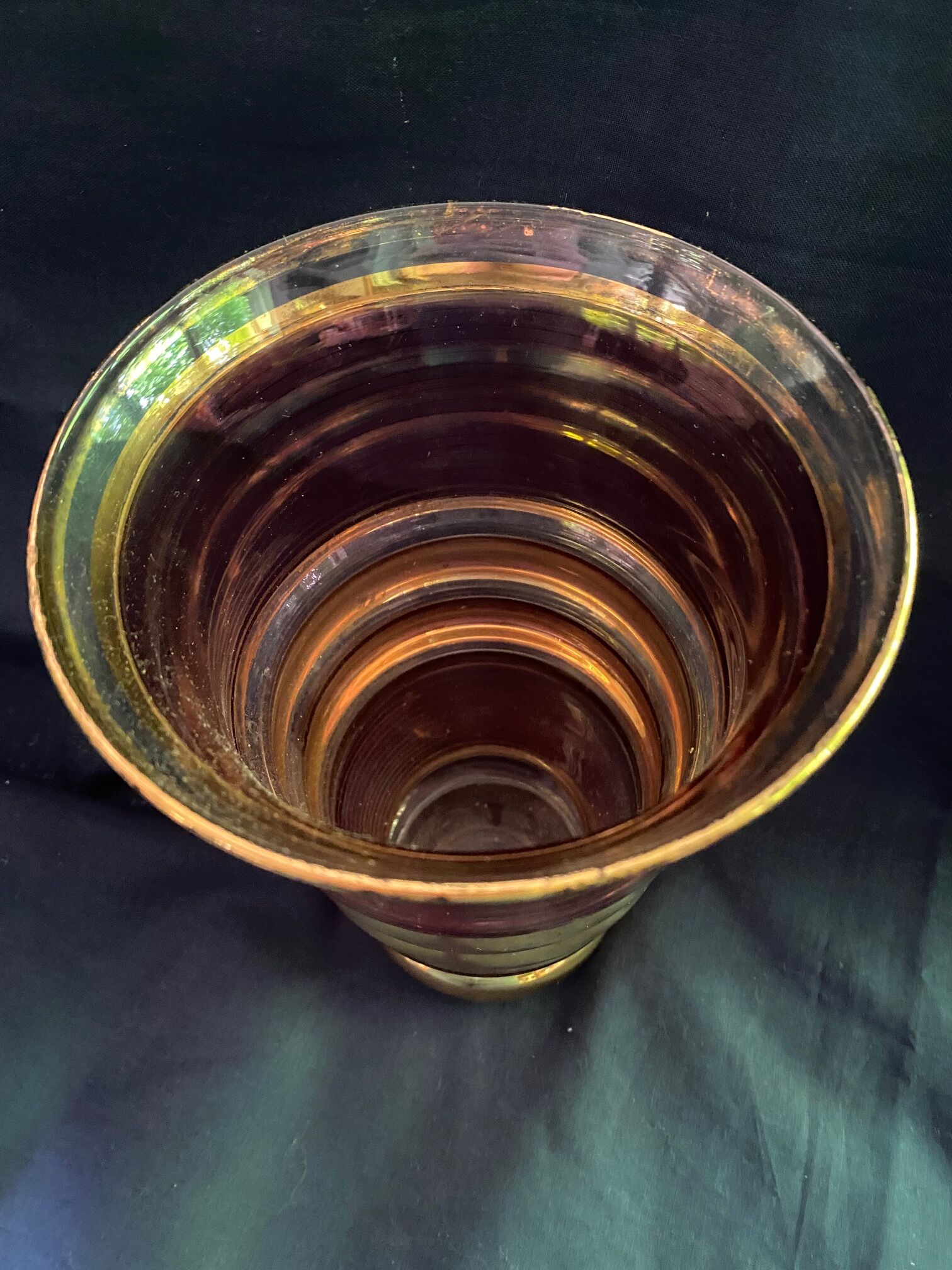 art deco vase in fuchsia & gold glass cira 1930 - belgian glassware (boom/doyen/laeken)