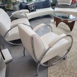 Sofa and armchair with chrome tubular structure modernist style