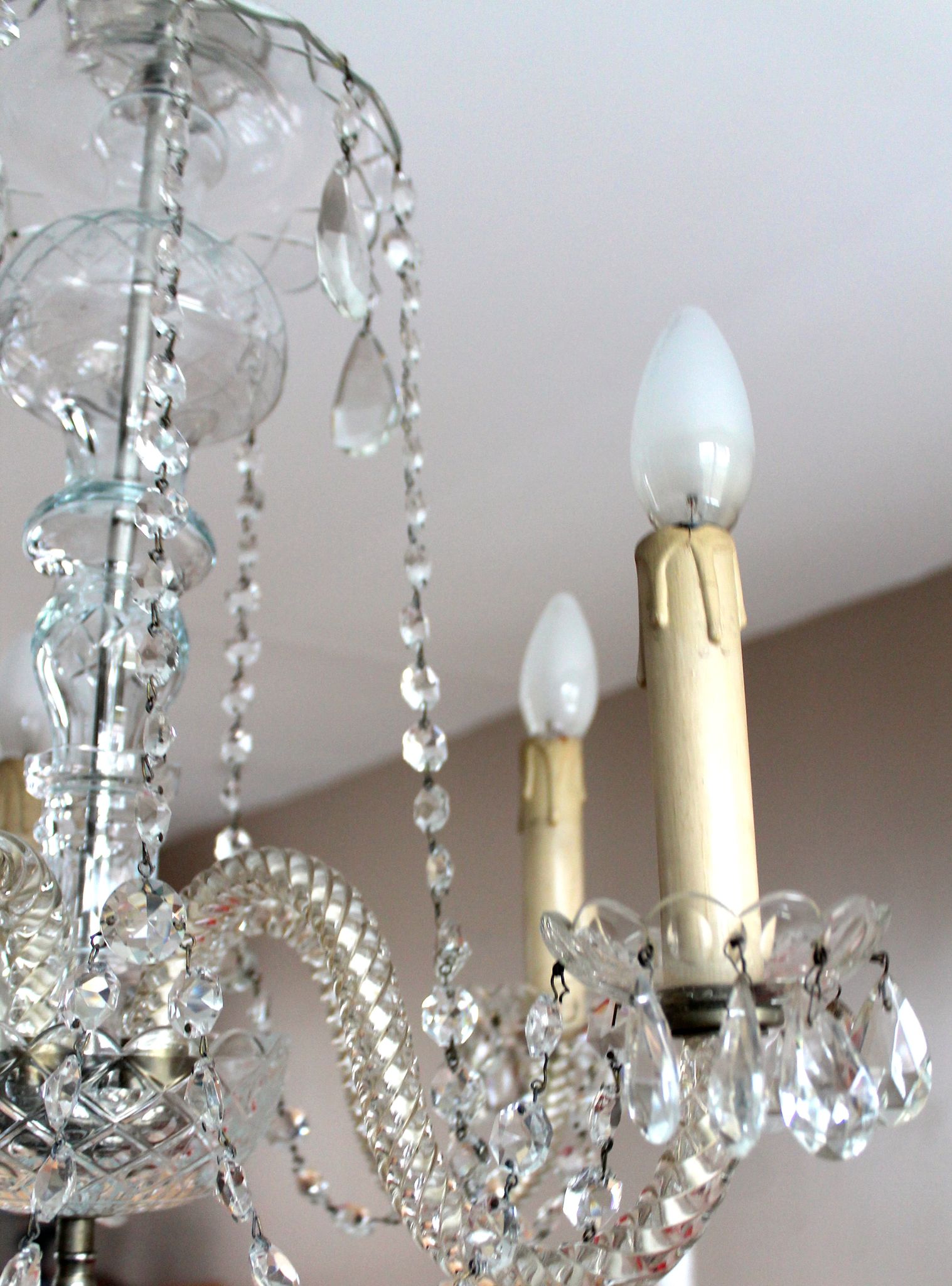 Lustre à pampilles 5 feux en cristal de Tchécoslovaquie