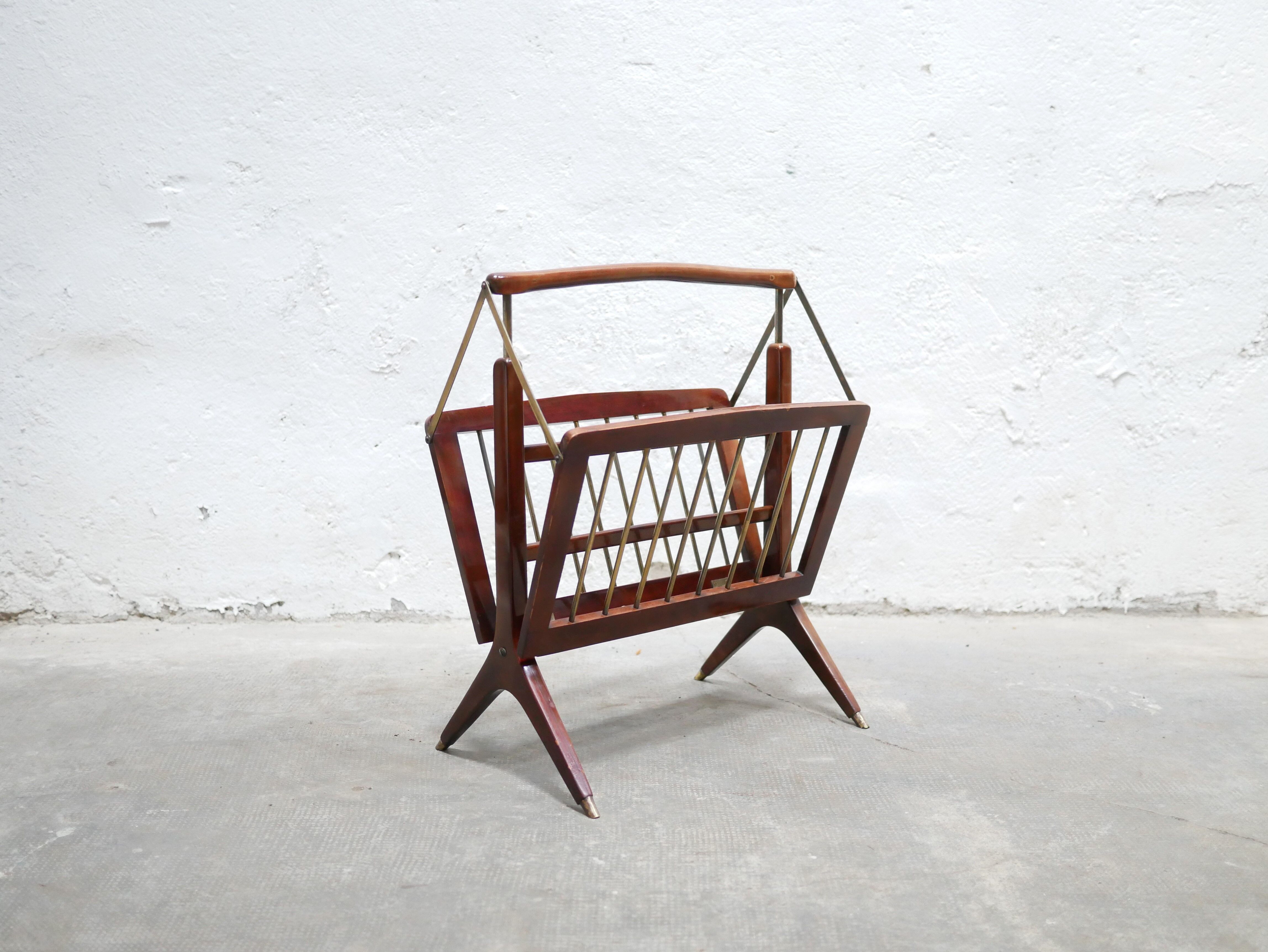 Porte-revues pliable en bois et laiton, Made in Italy