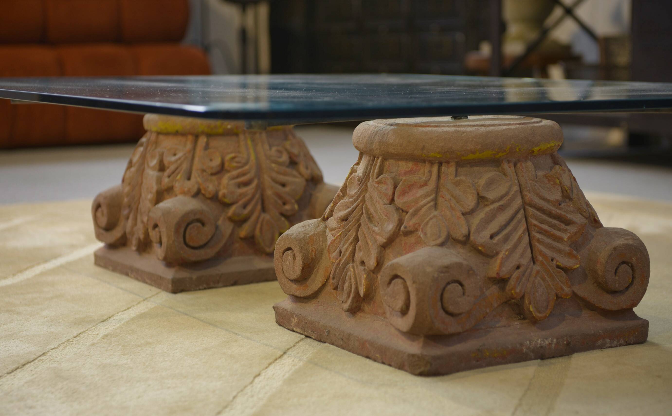 1960s stone and glass pedestal coffee table