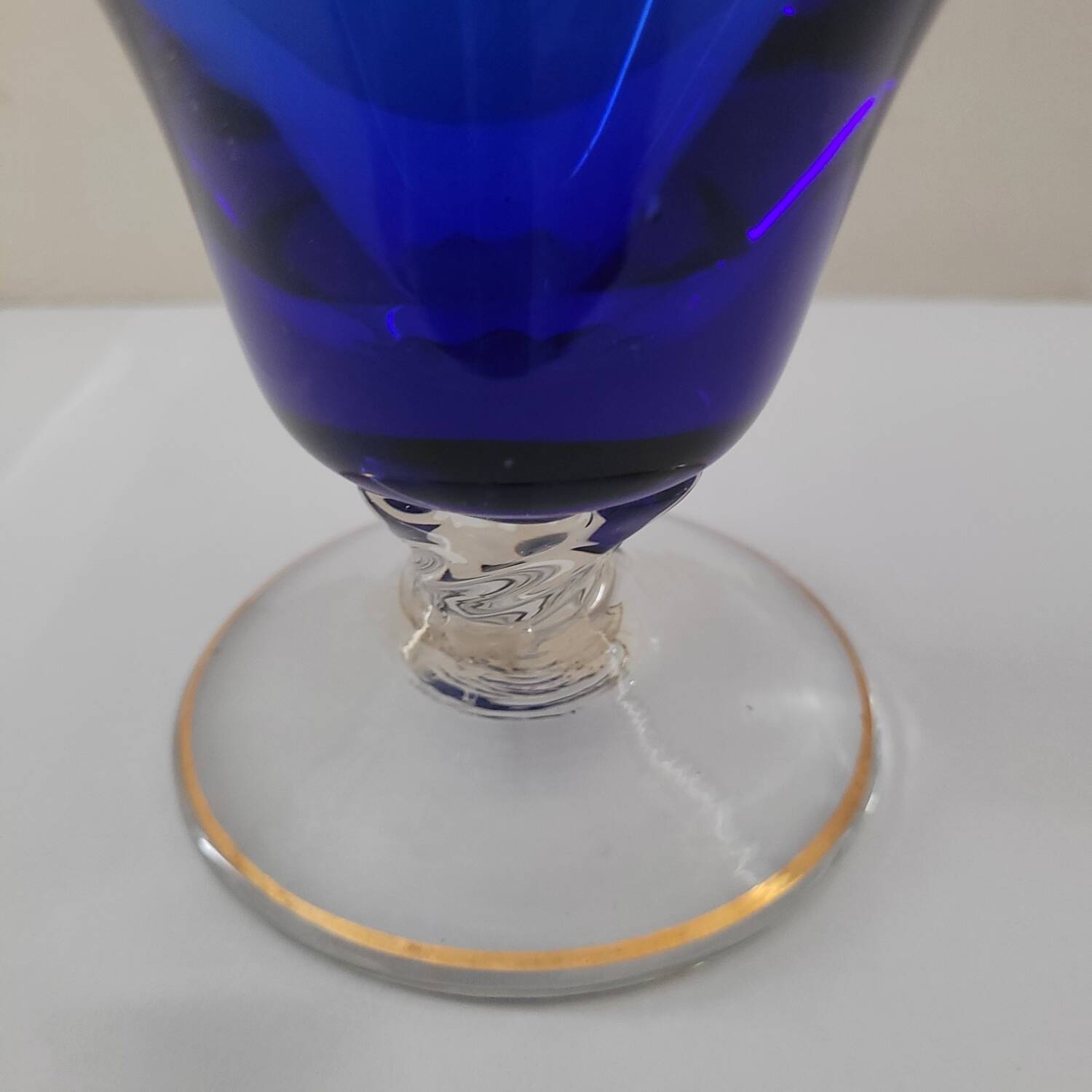 Ewer/pitcher, cobalt blue glass, enameled with flowers, 1950s-60s
