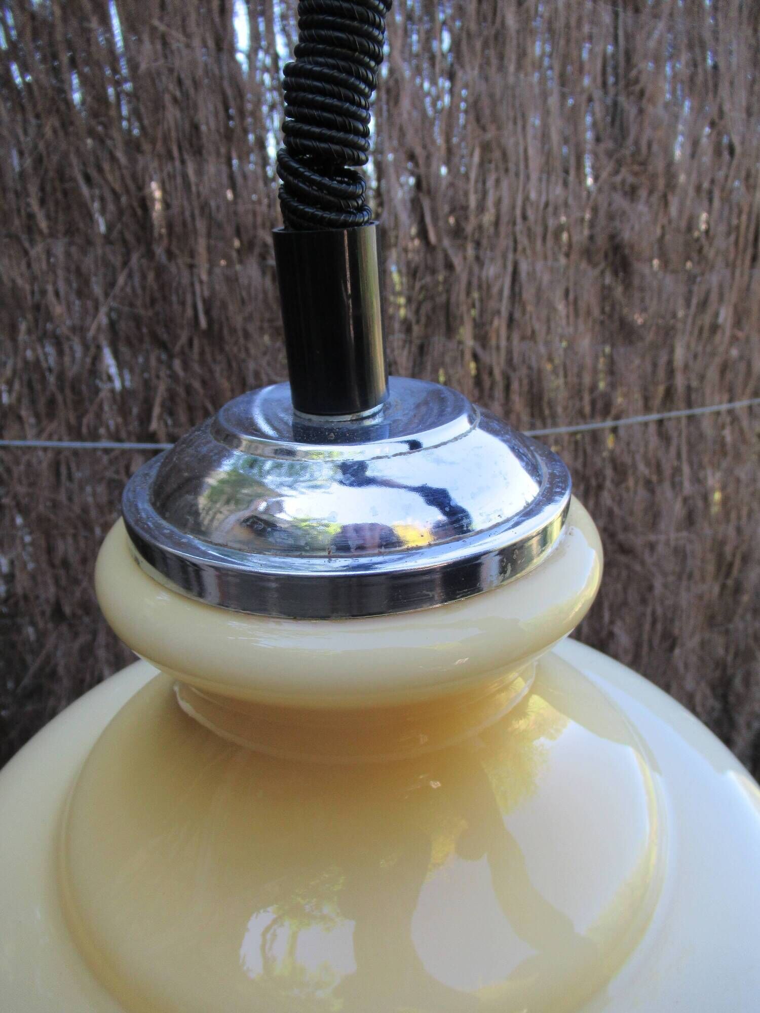 Vintage suspension lamp monte et baisse volvit and opaline yellow glass