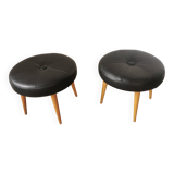 Pair of Scandinavian stools in black leather