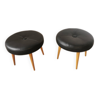Pair of Scandinavian stools in black leather