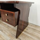 Executive Art Decò desk in exotic wood, glass, and brass