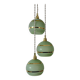 Suspension triple vintage glass globes in frosted green and gold.