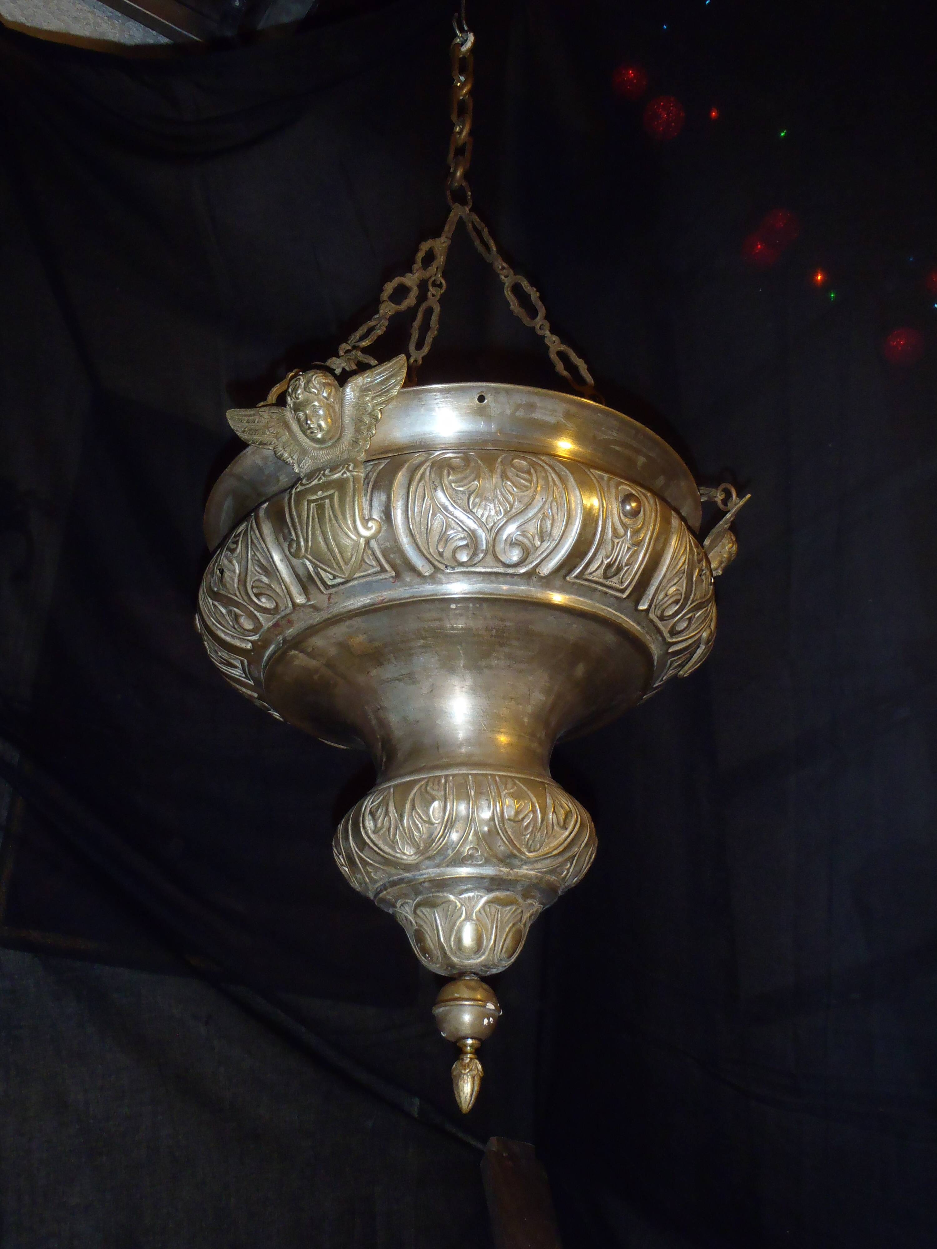 Chandelier / sanctuary lamp / church pendant light / copper and bronze censer