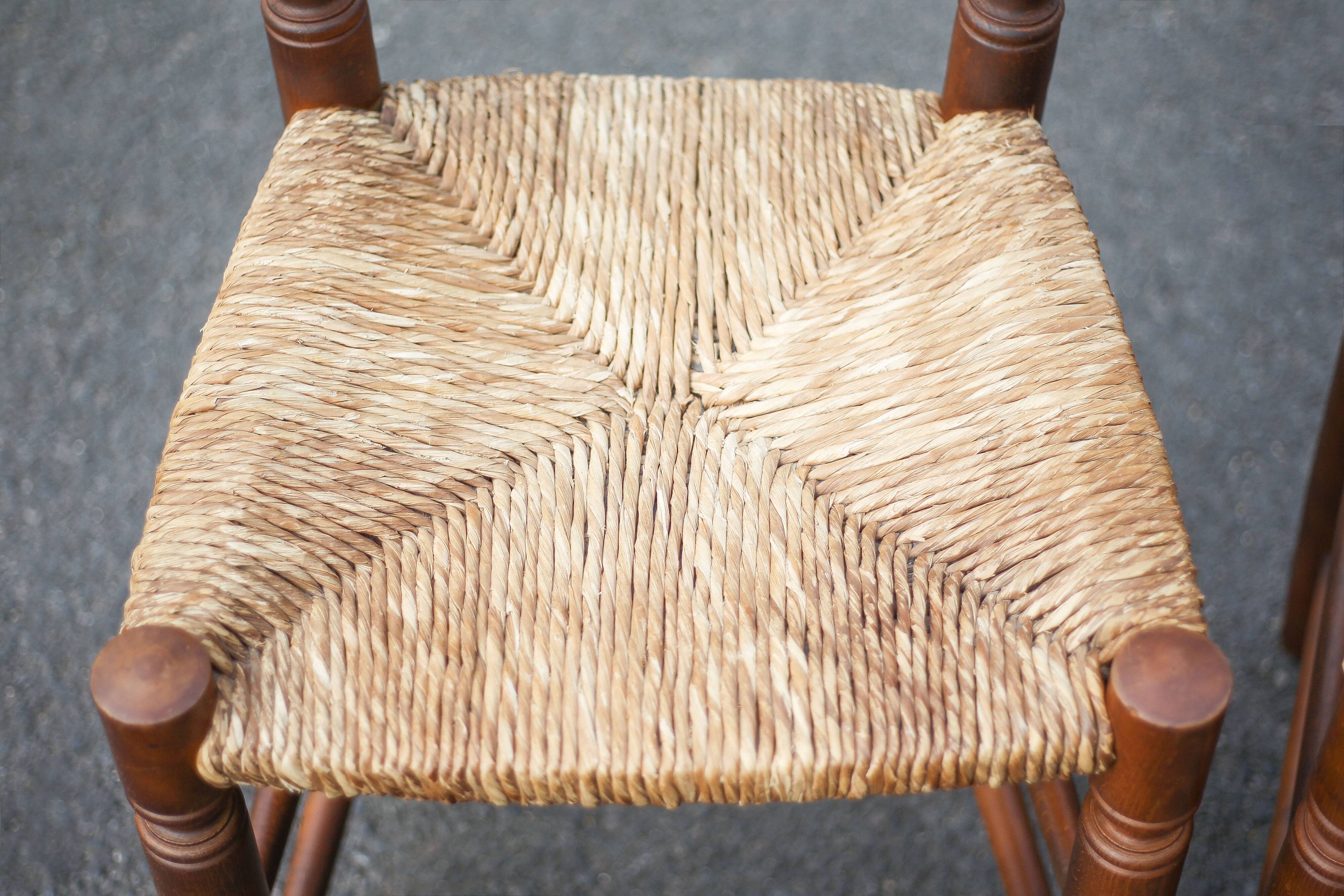 Set of 5 vintage wooden and straw chairs, straw chair, countryside