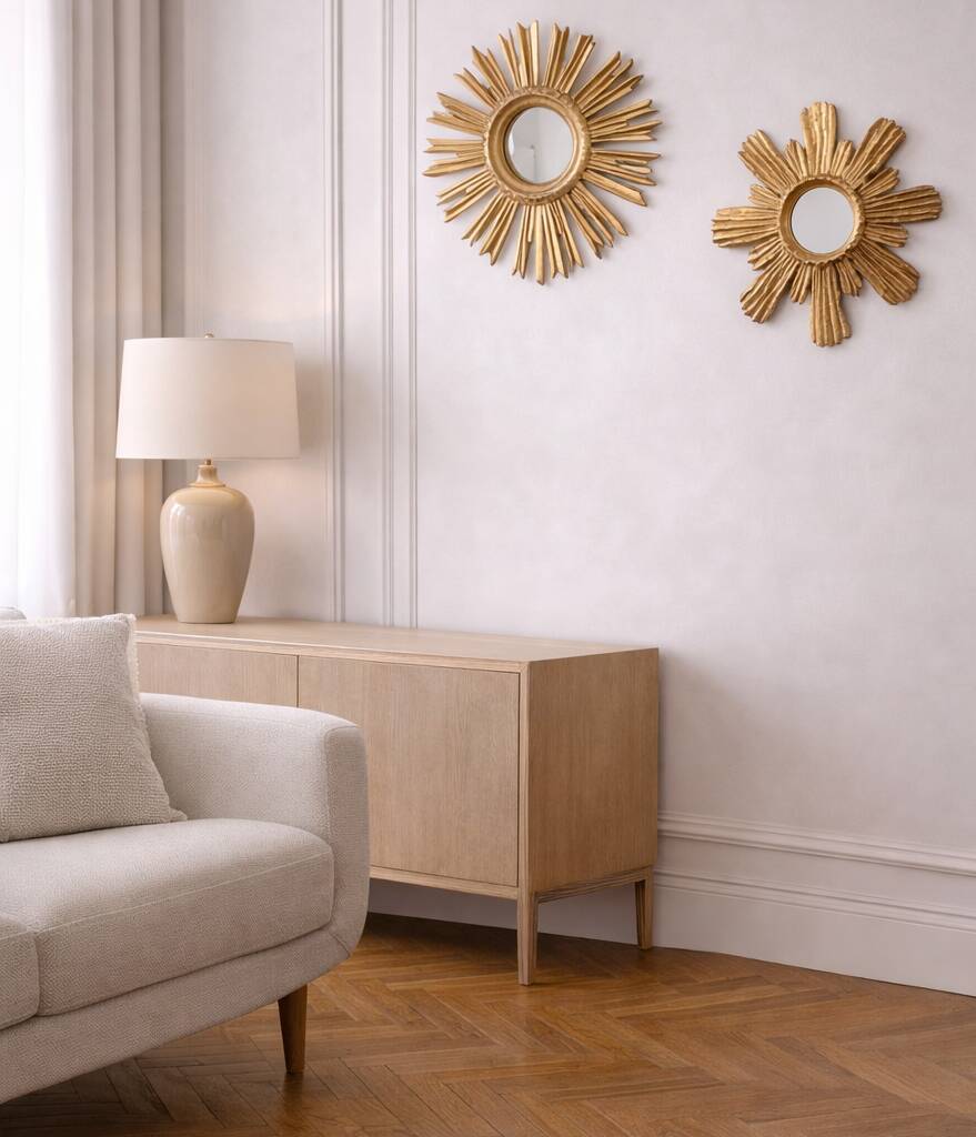 Miroir soleil en bois doré « œil de sorcière »