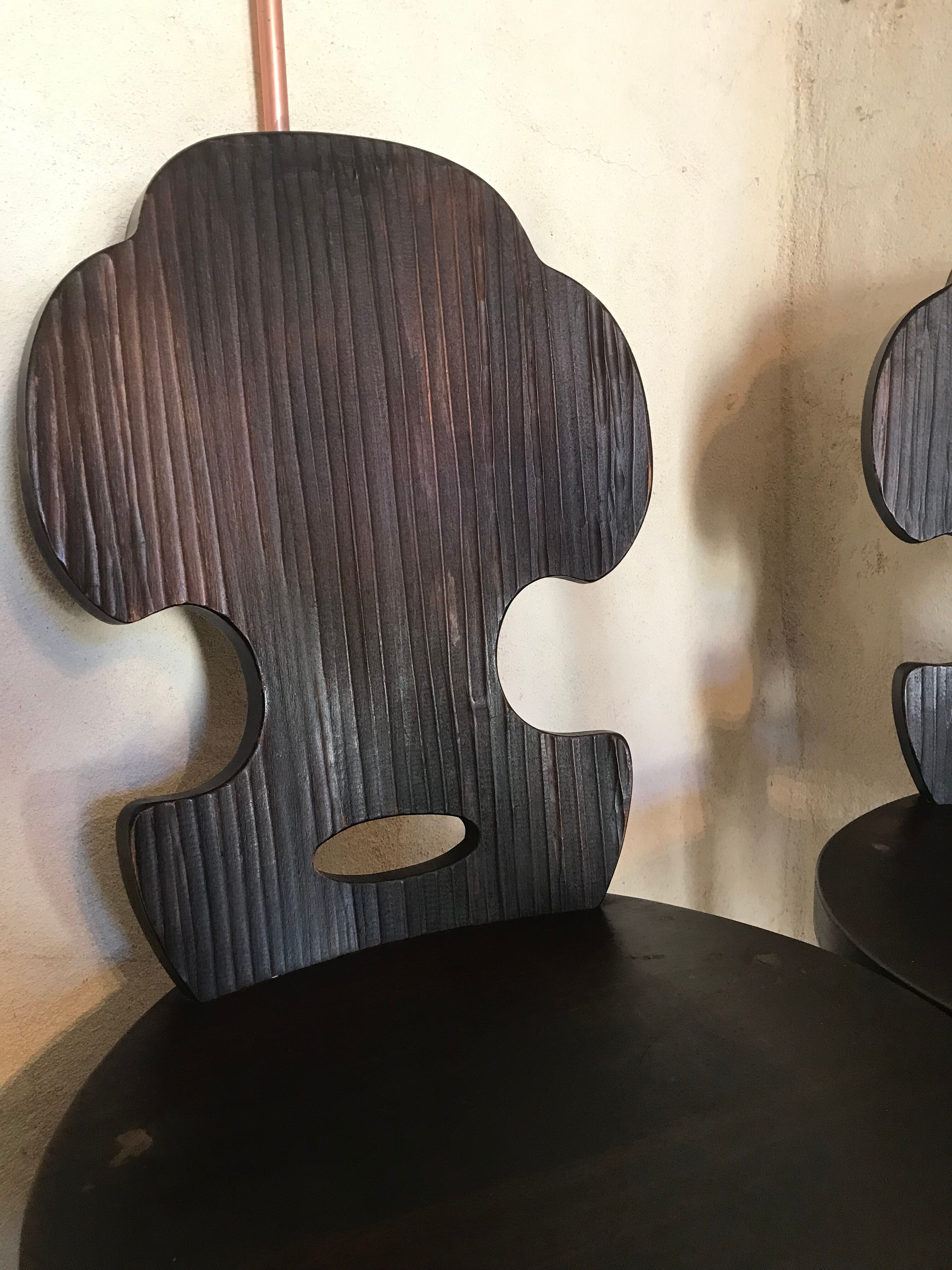 Set of 6 vintage brutalist solid wood chairs