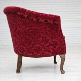 Paire de fauteuils lounge danois, années 1950, tissu rouge en coton/laine.