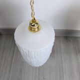 Pair of opaline pendants from the 1960s, luminous simplicity, 140 cm.