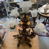 Solid bronze chandelier with moving arms, 19th century, opalescent tulips