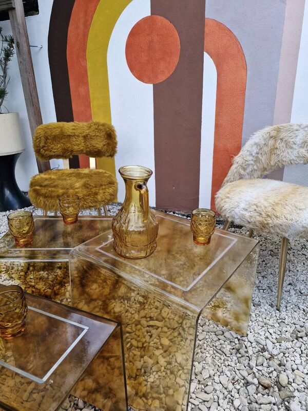 Set 3 Chaises Moumoutes 2 Pelfran, 1 Tonneau 1960-1970