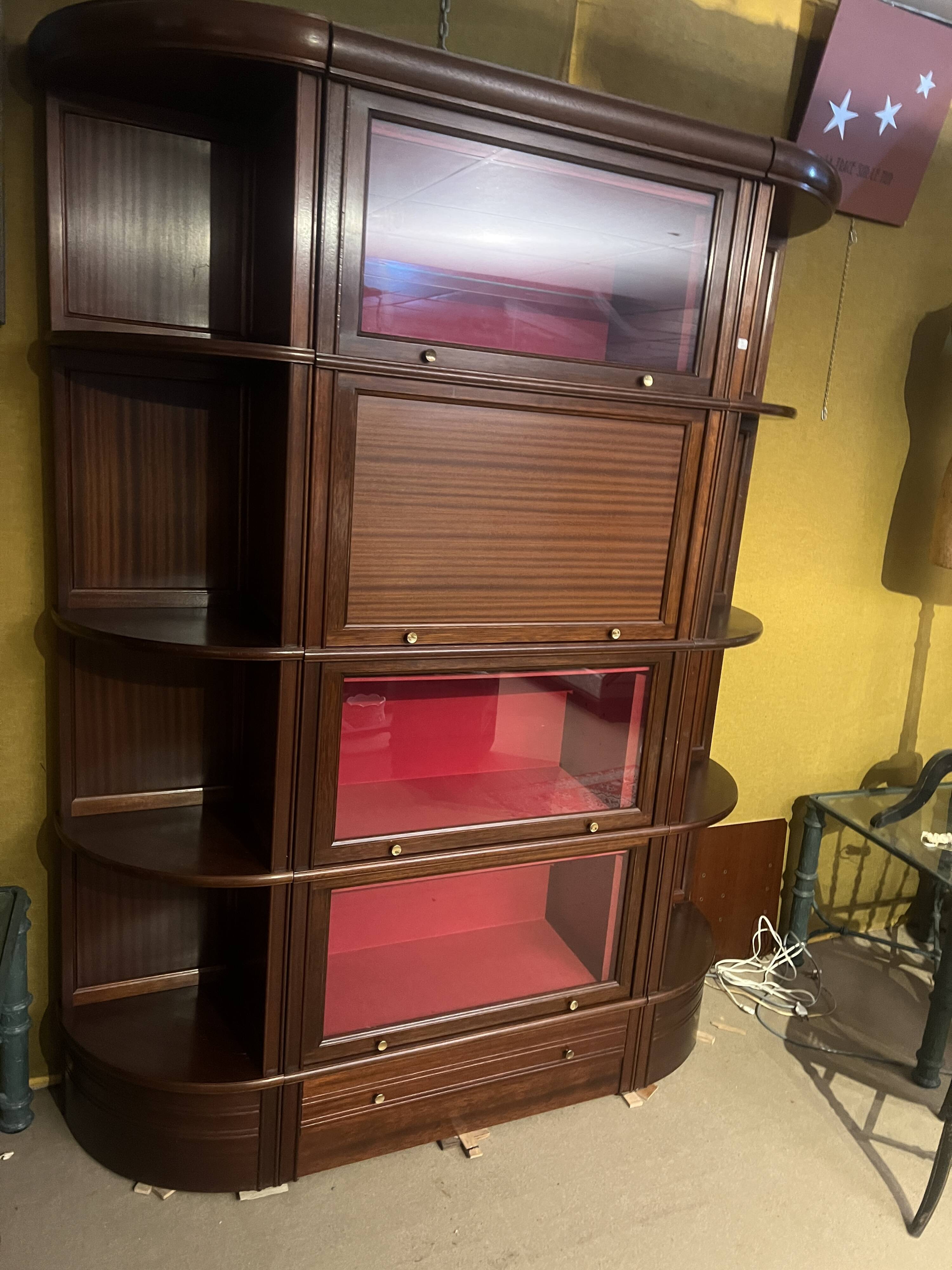 Modular display cabinet in mahogany