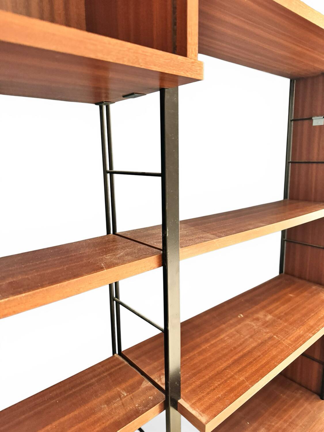 Scandinavian modular library shelves - lacquered mahogany metal 1970