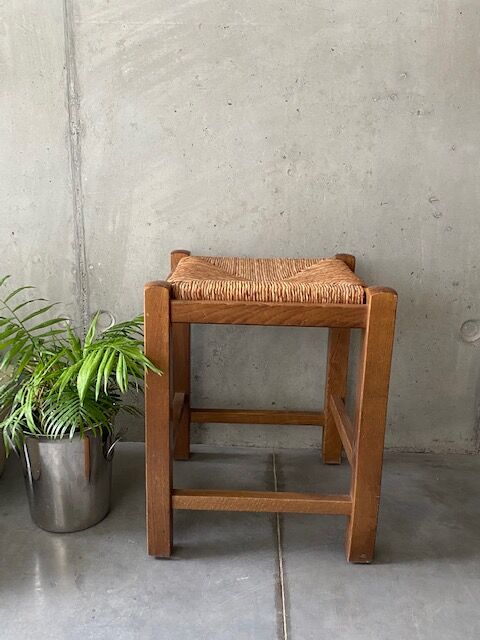 Wooden and straw stool
