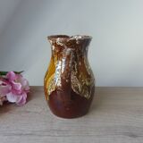 Old brown ceramic water jug pitcher, rustic country house pitcher 1970s