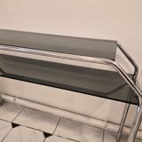 Vintage console en verre fumé et chrome