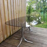 Table à manger en verre et métal chromé
