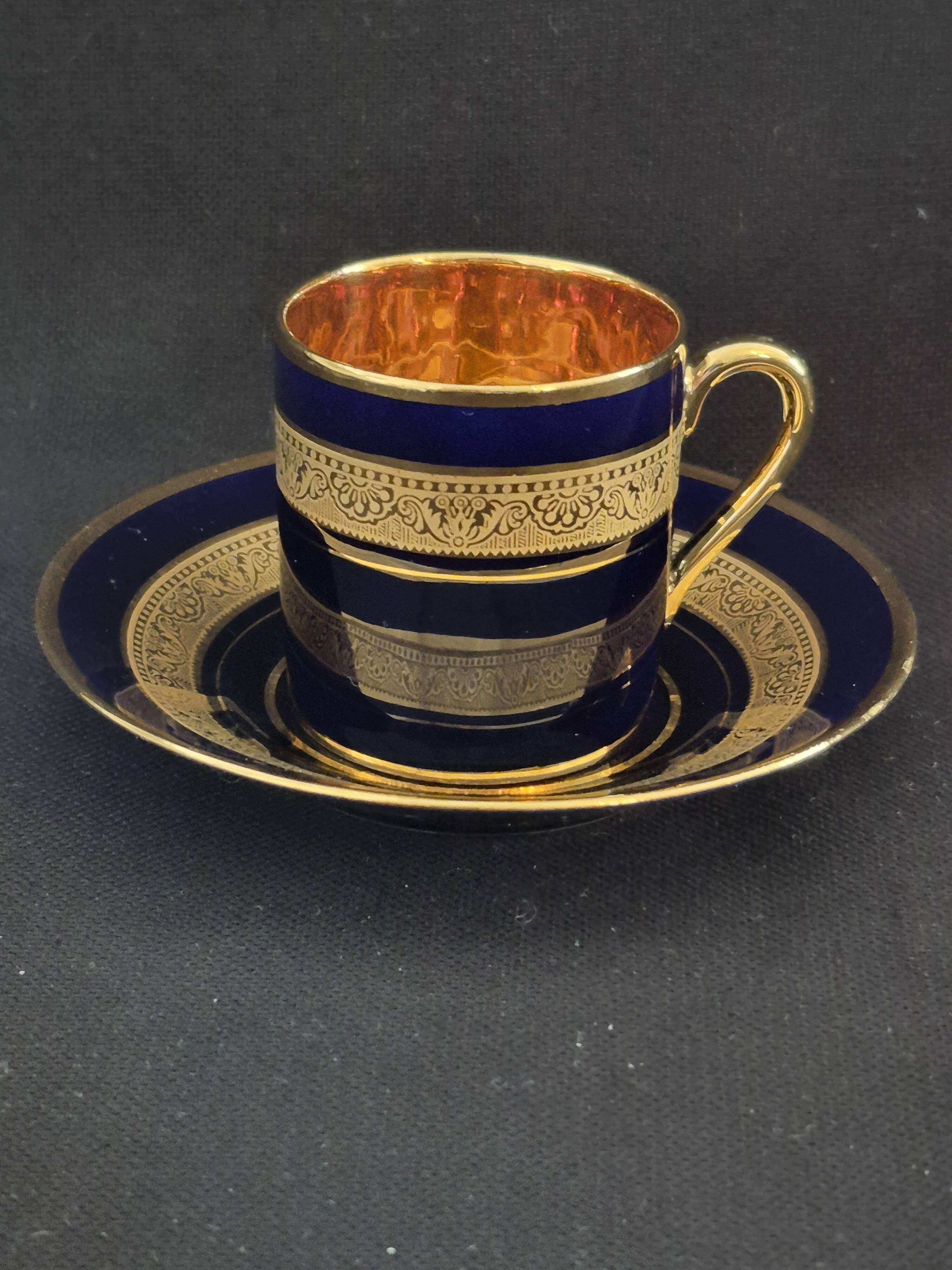 Litron cup porcelain from limoges legle blue from the oven and fine gold a464