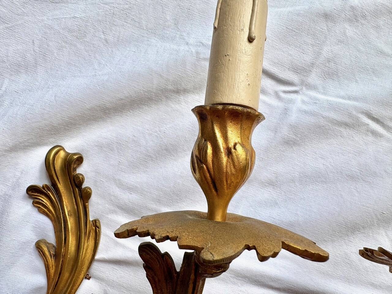 Pair of gilt bronze wall sconces, Louis XV rocaille style