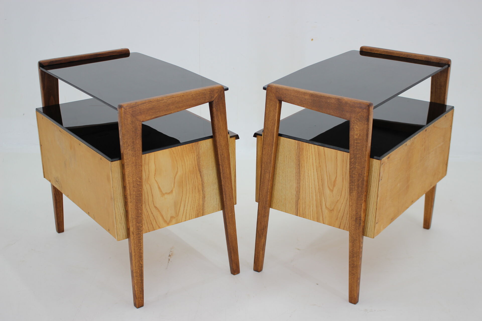 1960s pair of restored bedside tables, czechoslovakia
