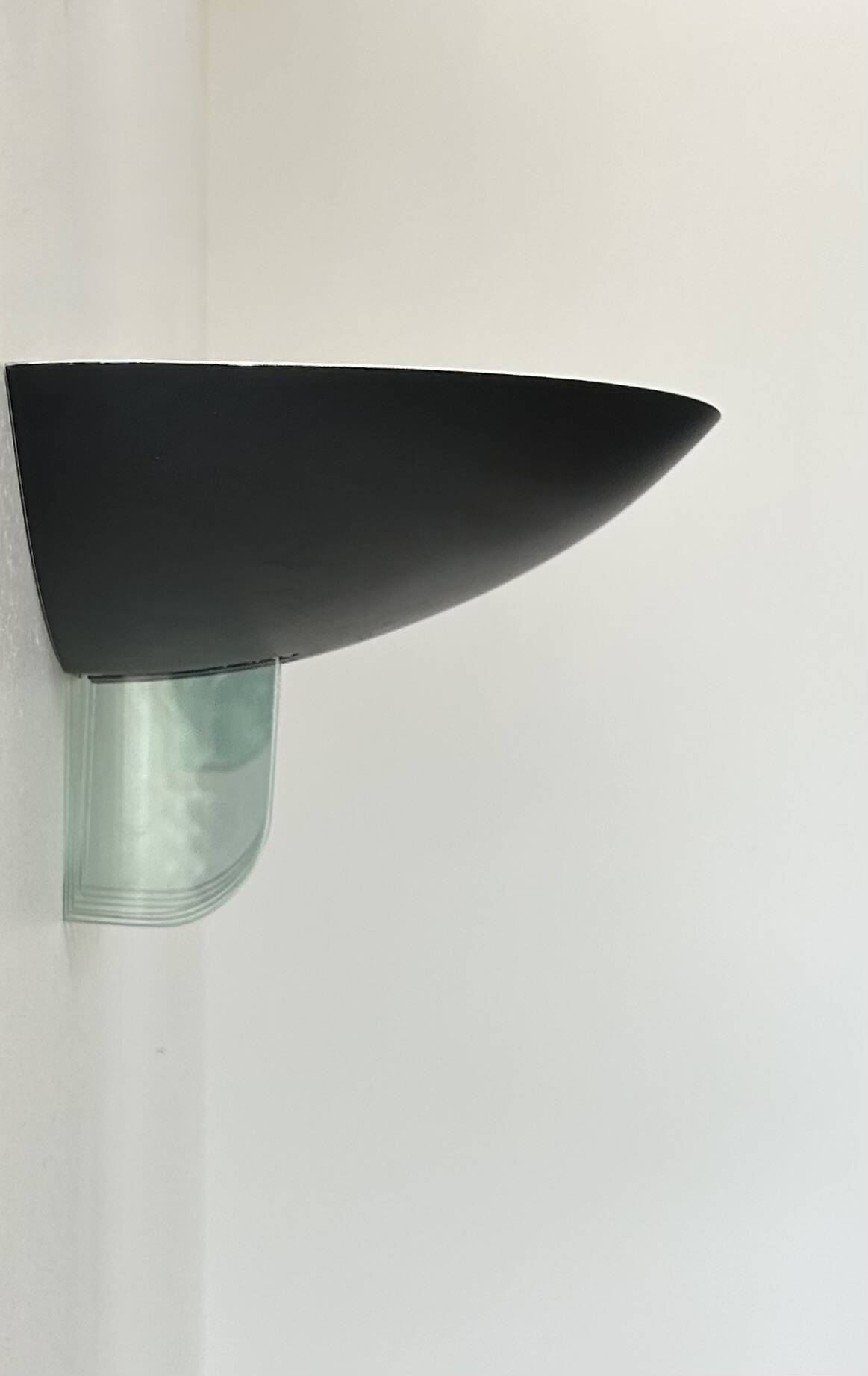 Pair of vintage post-modernist wall lights, black metal and glass, France 1980