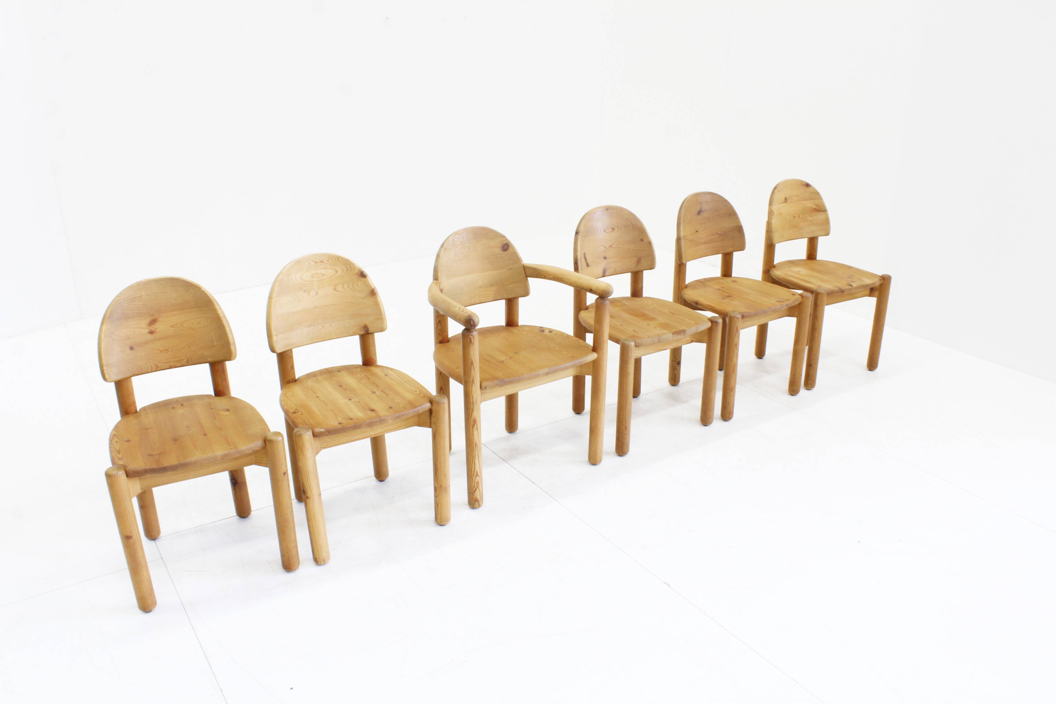 6 x Vintage Dining Room Chairs by Rainer Daumiller pine wood, Denmark, 1970