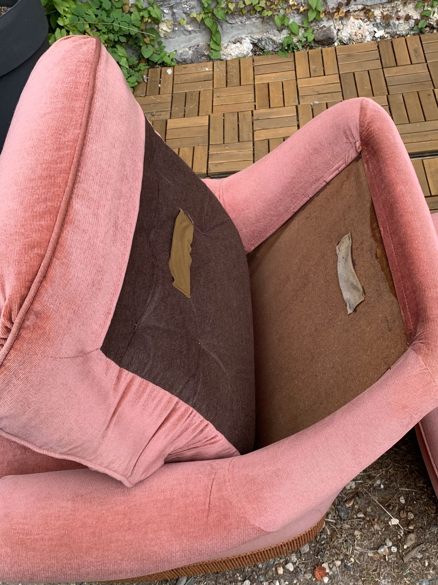 Pair of pink tufted velvet frog chairs 1970