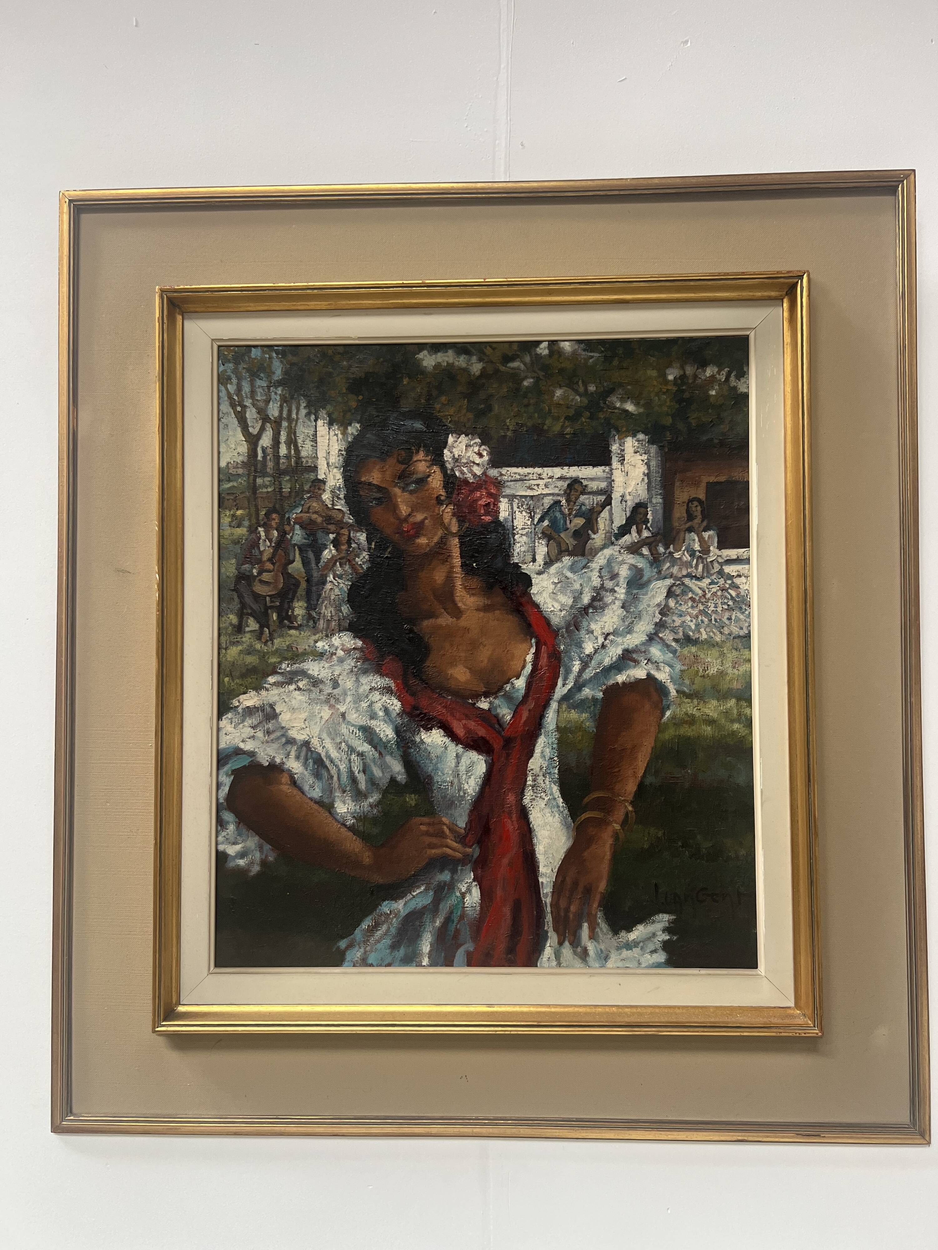 " La Gitane " huile sur toile encadrée. XX siècle