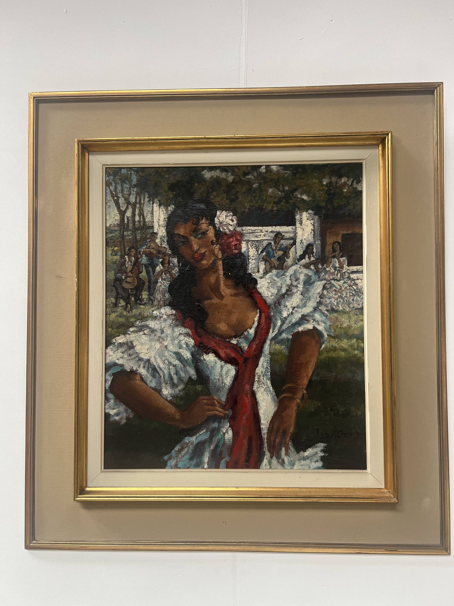 " La Gitane " huile sur toile encadrée. XX siècle