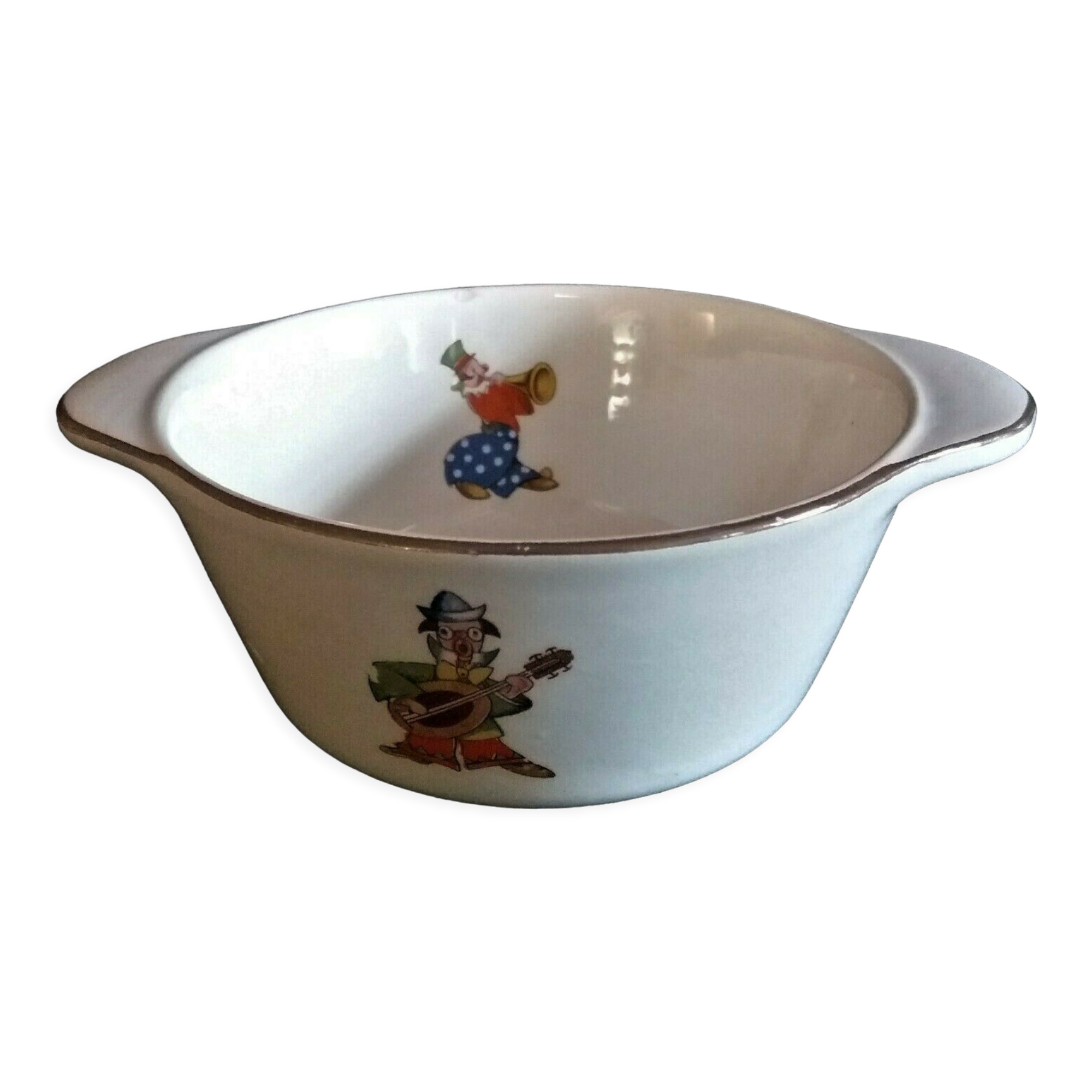 Earthenware bowl Sarreguemines décor clowns 60s