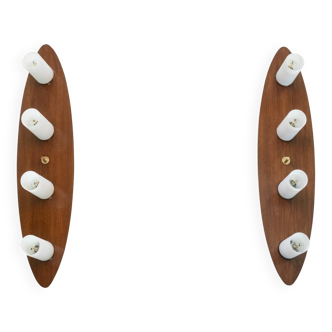Maison arlus, pair of mahogany and opaline wall lights. 1960s.