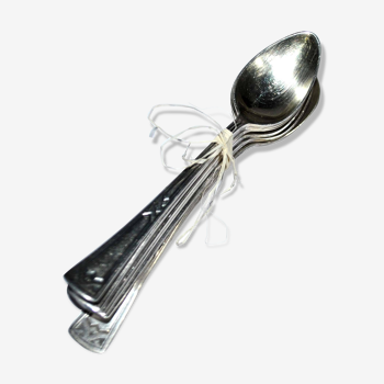 Set of 6 small ART DECO spoons in silver metal - 5 mocha spoons and 1 jam spoon