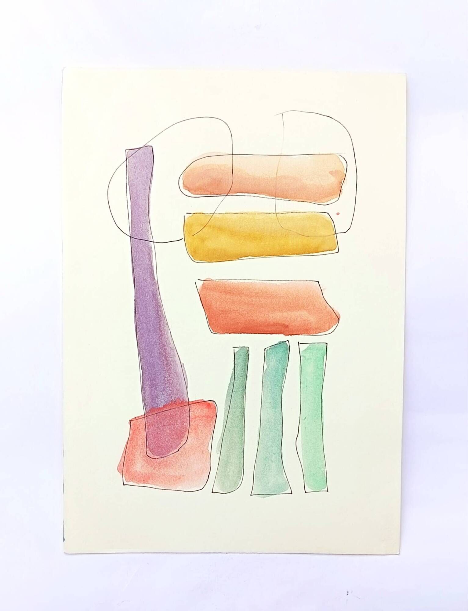 Original abstract painting – colourful graphic composition – 24 x 34 cm
