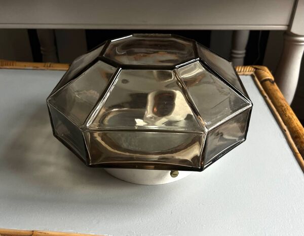 Plafonnier italien verre fumé Space age