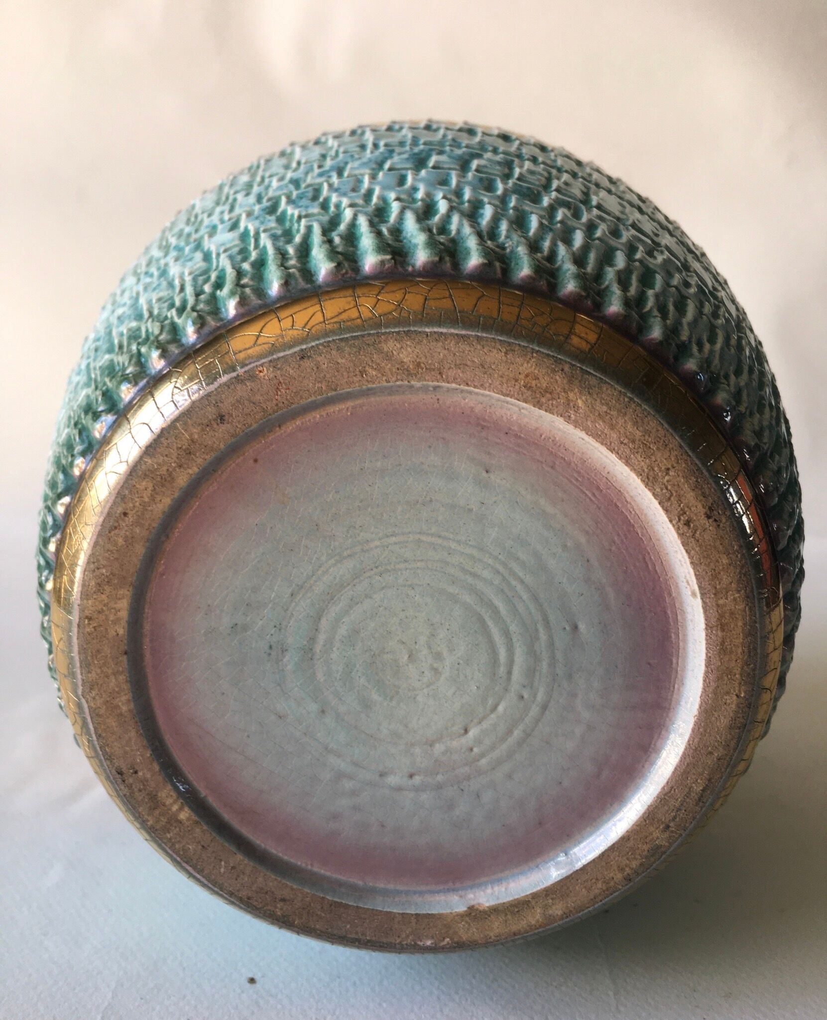 Celt and gold cracked art deco vase