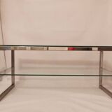 1980s coffee table with a double chrome metal top.