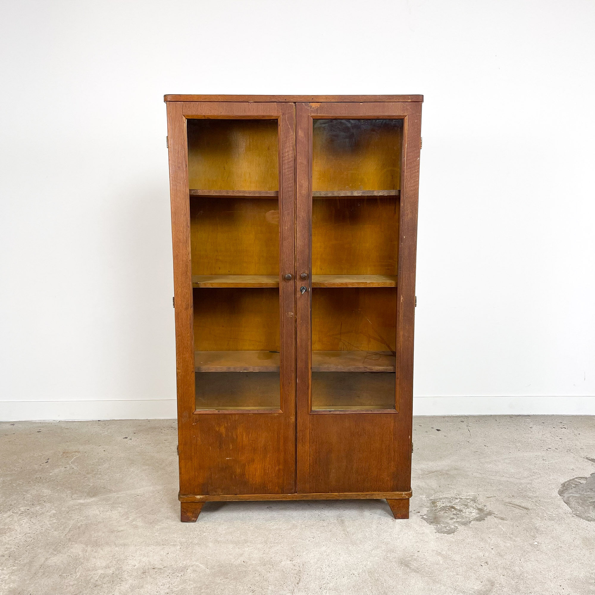 Vitrine de laboratoire scolaire en bois vintage