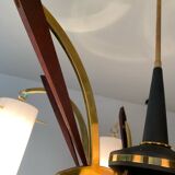Lustre en laiton et teck