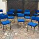 13 chaises vintage en tissu bleu et métal noir dans le goût de Guermonprez